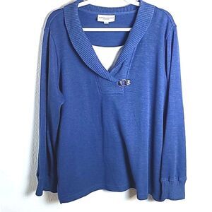 Rebecca Malone Pullover Sweater with White V-neck & Buckle, Size 1X